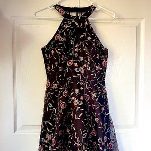 Floral Halter Black Dress